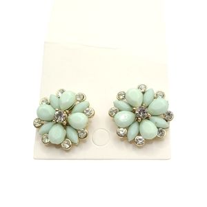 Vintage Argento Vivo Robin Egg Blue-Green Flower Earrings  Rhinestone Stud Retro